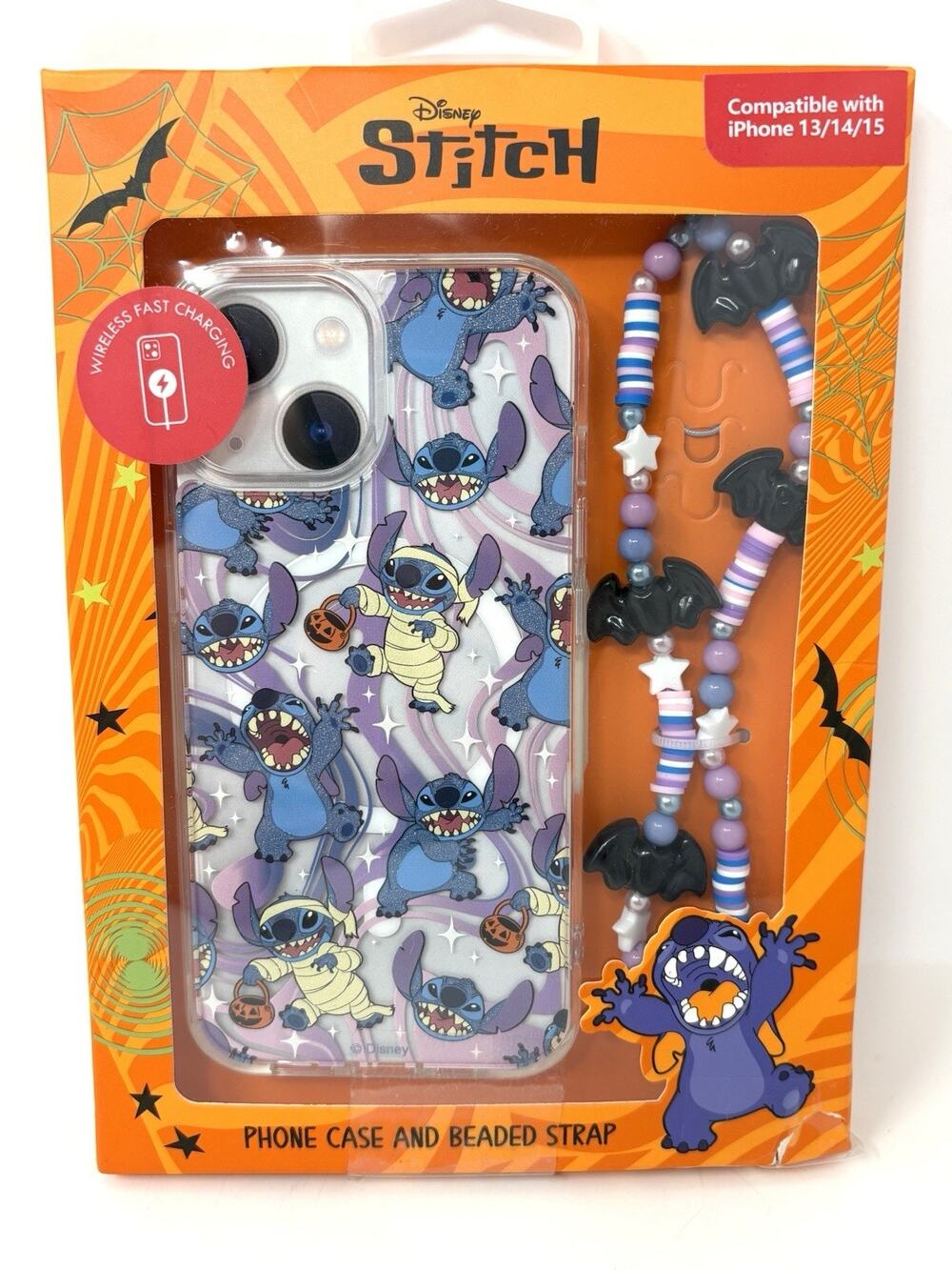Disney Stitch Halloween Skinnydip iPhone 13 / 14 / 15 Hard Case Beaded Strap NIP